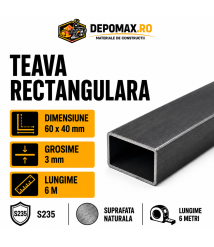 Teava rectangulara 60 x 40 x 3 mm, 6 metri